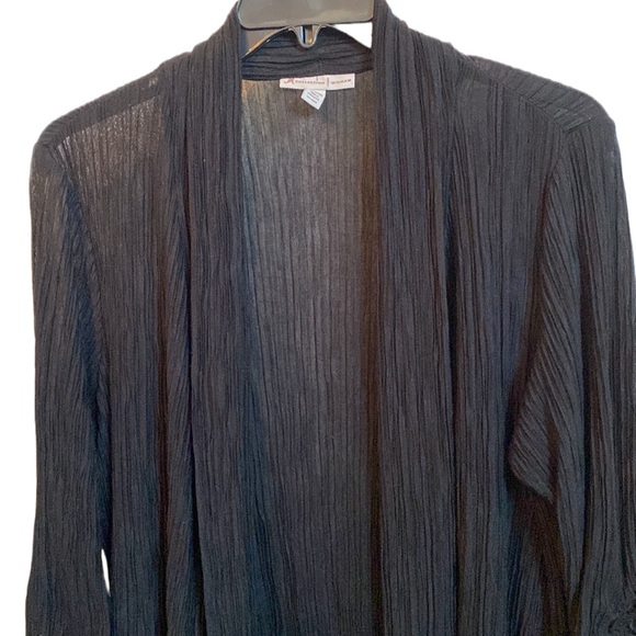 🖤 Ultra Lightweight Long (31”) 3/4 Ruched Sleeve Open Summer Cardigan, Plus 2X - Picture 2 of 15